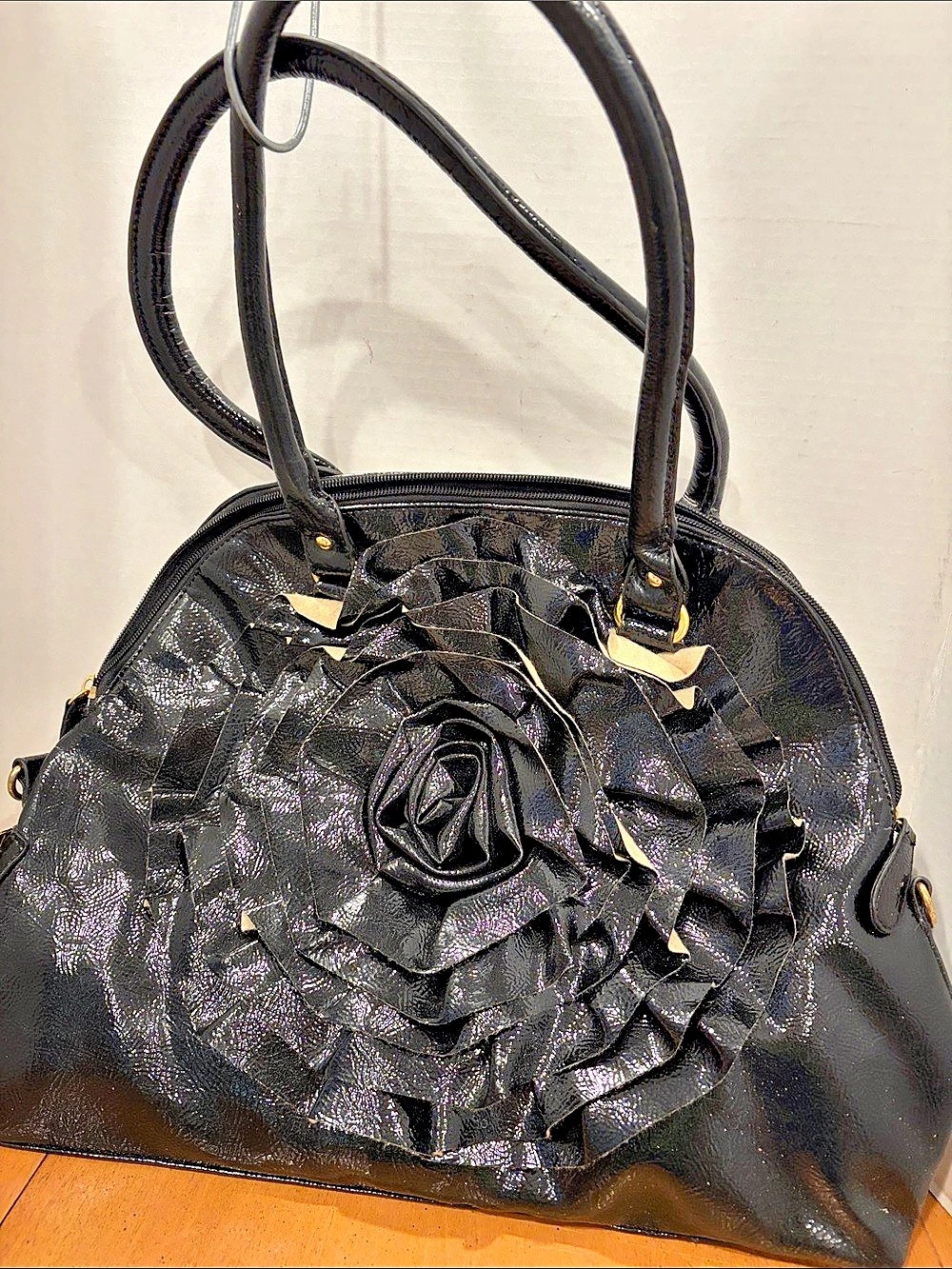 Black Ruffle flower Shoulder Bag designer inspired